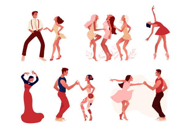 tanzstudio-set. ballett, salsa und moderner tanz - traditional dancing ballet dancing classical style stock-grafiken, -clipart, -cartoons und -symbole