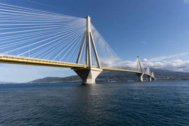 Photo of The sublime RioâAntirrio Bridge, one of the world's longest multi-span cable-stayed bridges and longest of the fully suspended type. It crosses the Gulf of Corinth near Patras, Greece