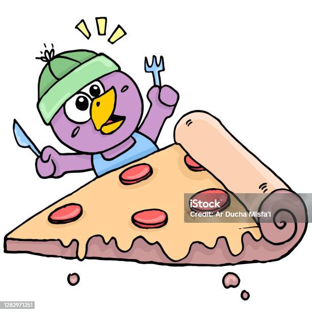 Cute Creature Is Eating Jumbo Pizza Stock Illustration - Download Image Now  - Animal, Animal Wildlife, Cartoon - iStock