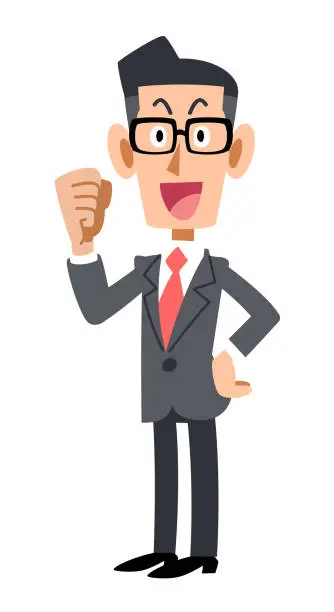 Vector illustration of A businessman wearing glasses who guts poses sideways