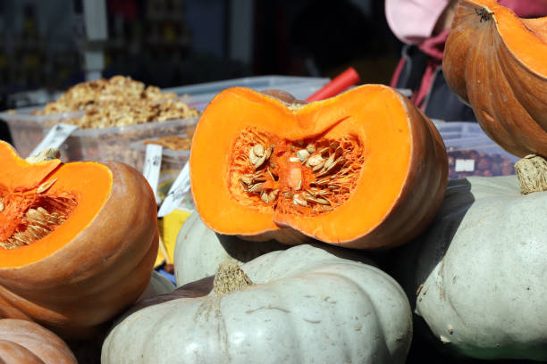 istock Sliced and whole pumpkins 1282976057