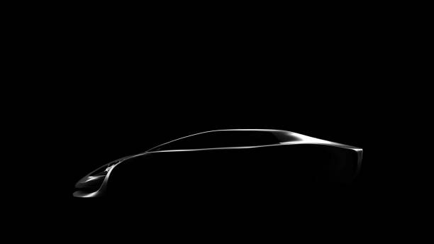 istock grey sportscar silhouette on black background 1282978733