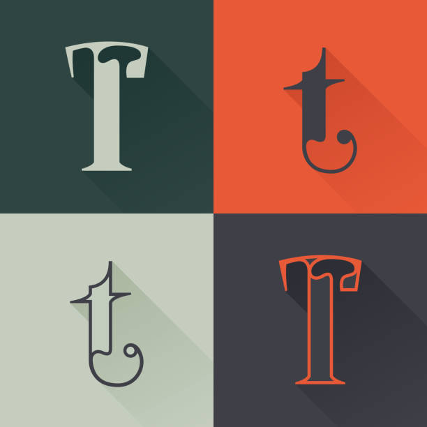 illustrazioni stock, clip art, cartoni animati e icone di tendenza di logo classico della lettera t in stile rinascimentale. - letter t letter a ornate alphabet