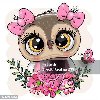 istock Cartoon Owl with flowers on a white background 1282984022