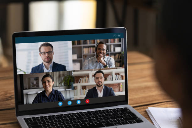 istock Diverse colleagues have online team meeting on laptop 1282984205