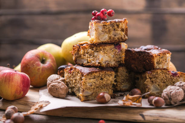 istock apple nuts caramel blondies, sweet pastry on light table 1282984290