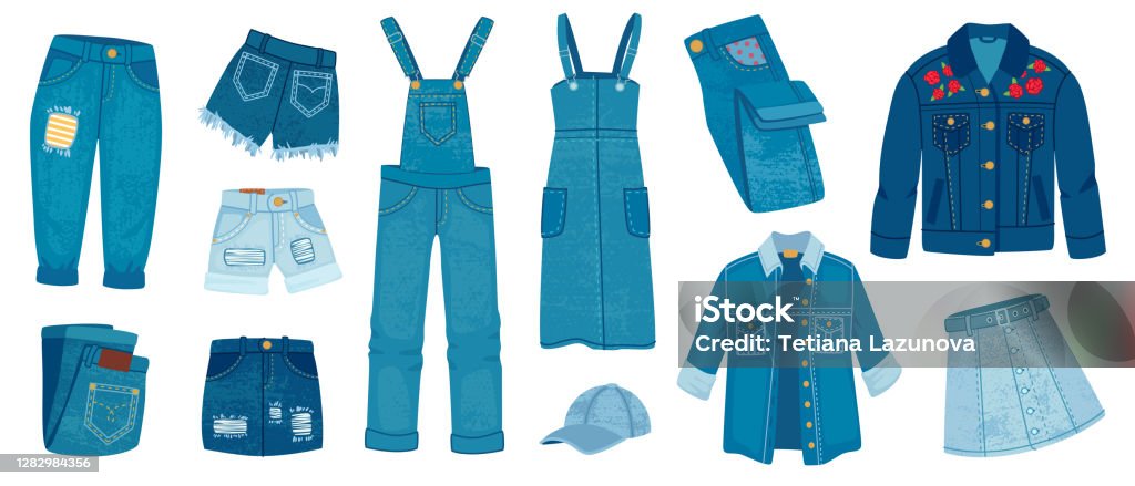 Ilustración de Ropa De Vaqueros Moda Casual De Mezclilla Rasgada Chaqueta De Jean De Moda De Dibujos Animados Pantalones Y Pantalones Cortos Faldas Y Vestido Modelos De Traje Azul Conjunto Vectorial y Ilustración de Ropa De Vaqueros Moda Casual De Mezclilla Rasgada Chaqueta De Jean De Moda De Dibujos Animados Pantalones Y Pantalones Cortos Faldas Y Vestido Modelos De Traje Azul Conjunto Vectorial y