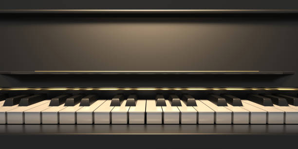 piano keyboard, front view, copy space. 3d illustration - piano piano key orchestra close up imagens e fotografias de stock