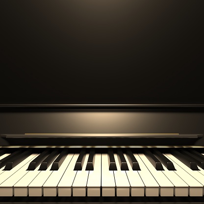 Teclado de piano, vista frontal, espacio de copia. Ilustración 3D photo