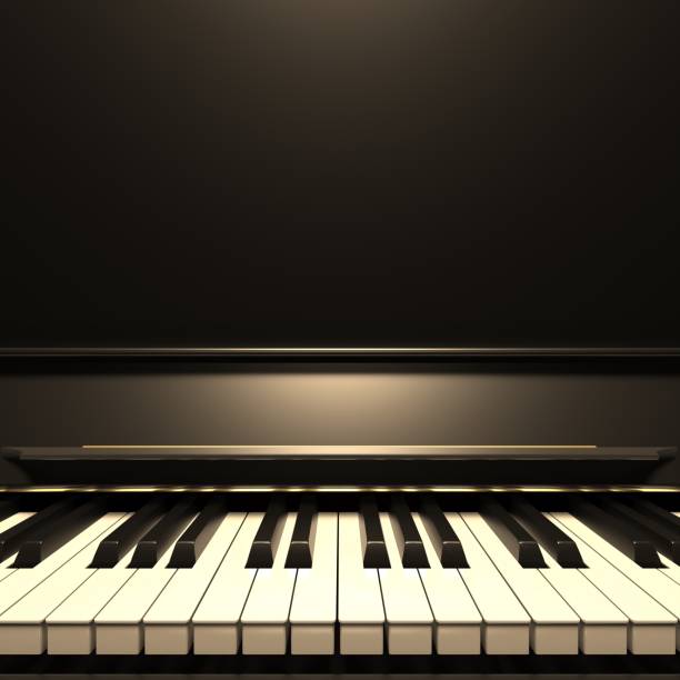 ピアノキーボード、フロントビュー、コピースペース。3d イラスト - ピアノの鍵盤 ストックフォトと画像