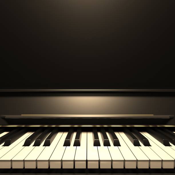 piano keyboard, front view, copy space. 3d illustration - piano imagens e fotografias de stock