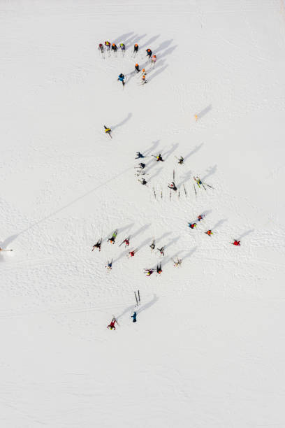istock Aerial view of skiers 1282985440