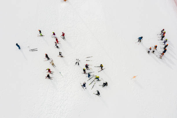 istock Aerial view of skiers 1282985442
