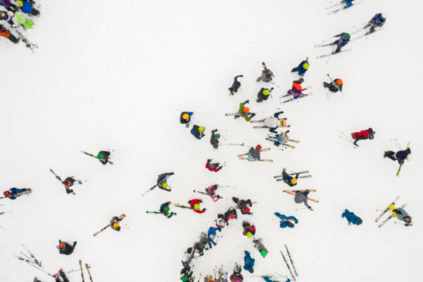 istock Aerial view of skiers 1282985458
