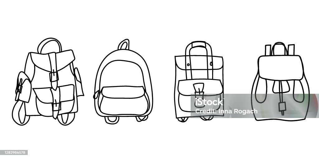 Hand Drawn Modern Doodle Backpacks Stock Illustration - Download Image Now  - Backpack, Drawing - Activity, Outline - iStock