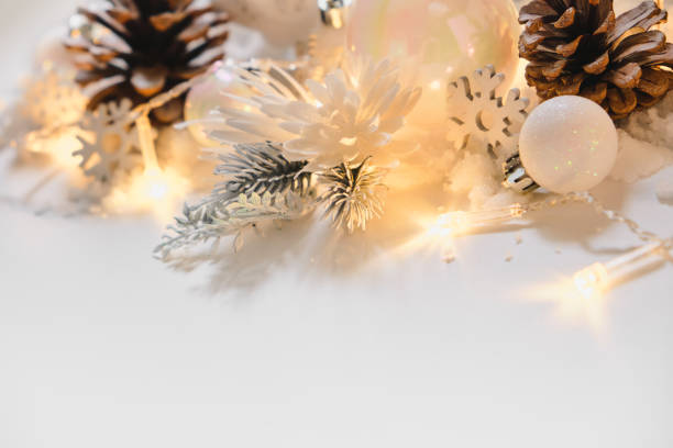 istock Christmas balls and snowflake on abstract background 1282986785