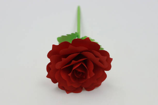 belles fleurs - roses en papier - fleur faite à la main - rose rouge - handmade paper flower single flower rose photos et images de collection
