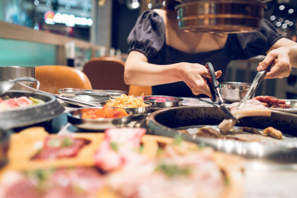 istock Korean BBQ with full side dishes 1282990512