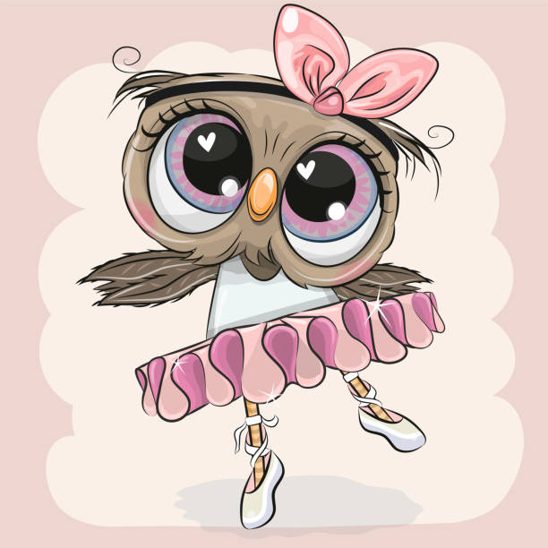 Cartoon Owl Ballerina on a pink background Cute Cartoon Owl Ballerina on a pink background pink owl stock illustrations