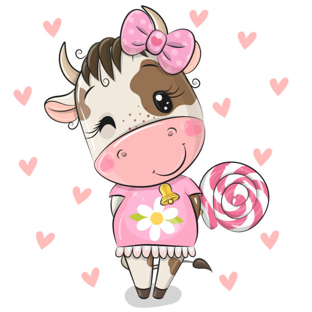 ilustrações, clipart, desenhos animados e ícones de vaca de desenho animado em um fundo de corações - bull eye
