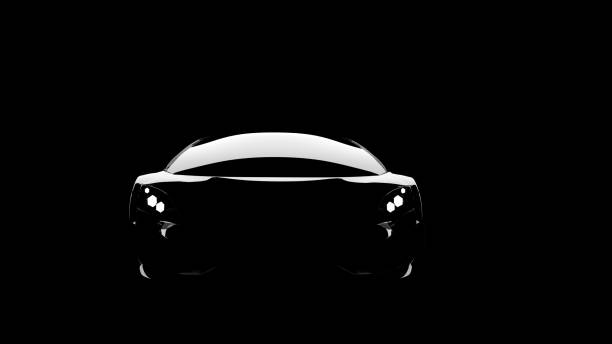 istock black sportscar silhouette on black background 1282993843
