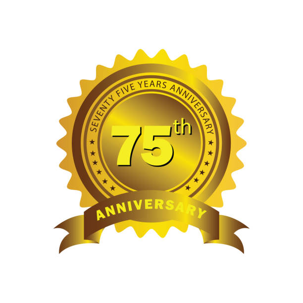 75th anniversary celebration badge label in golden color. USA, India, 75th Anniversary, Aging Process, Anniversary, Award, Award Ribbon 75th anniversary stock illustrations