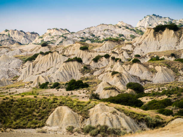 Aliano badlands (calanchi), lunar landscape made of clay sculptures eroded by the rainwater, Basilicata region, southern Italy stock photo