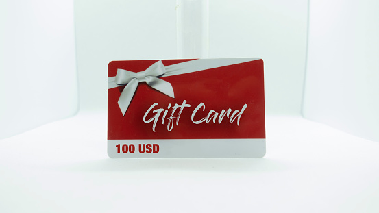 Empty or filled red and white gift card at white background
