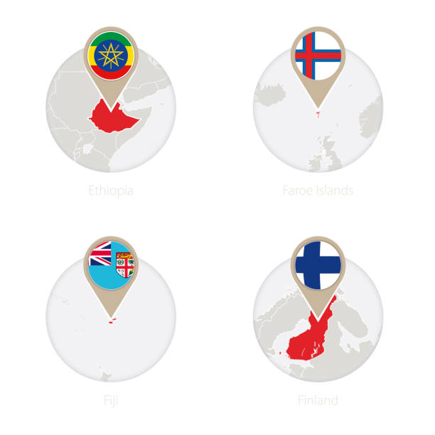 istock Ethiopia, Faroe Islands, Fiji, Finland map and flag in circle. 1282999307