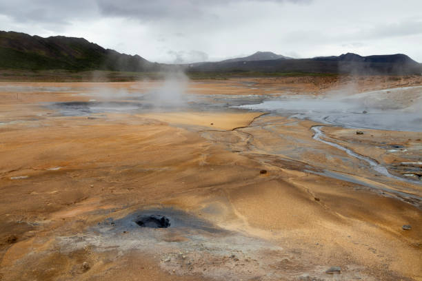 Hverir geothermal area in the north of Iceland near Lake Myvatn. stock photo