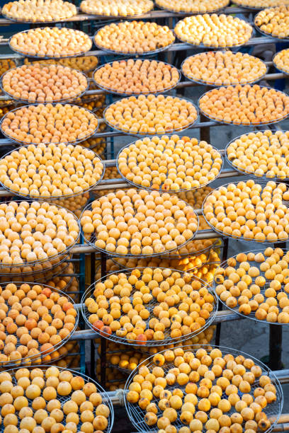 istock Making process of sun exposuring dried persimmon in a sieve in autumn. 1283004377