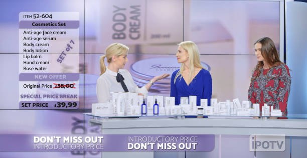 istock Female television presenters advertising cosmetics 1283004423