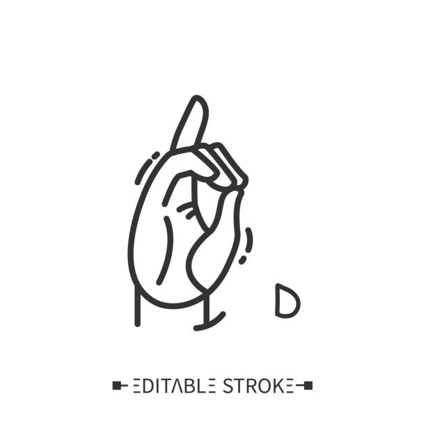 gest dłoni z ikoną linii liter d. edytowalny - sign language american sign language human hand deaf stock illustrations