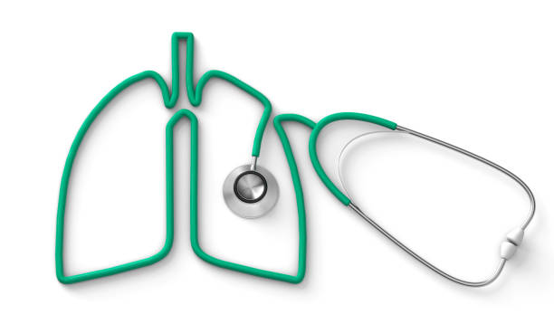 istock Green stethoscope in the form of a lung isolated on white background. 3d render 1283006718