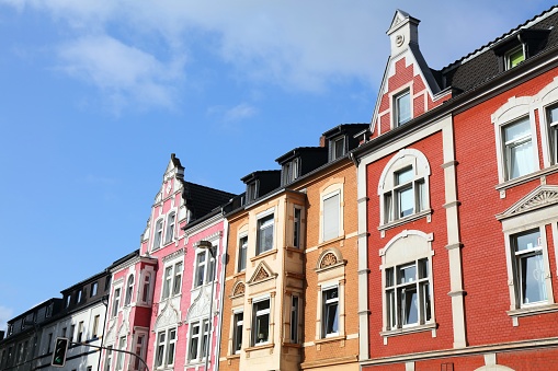 old colorful facades in Heidelberg historic town at sunny summer day