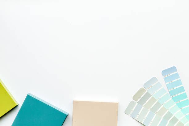 istock Choosing cabinet panel and countertop material with color scheme. Above view 1283009546