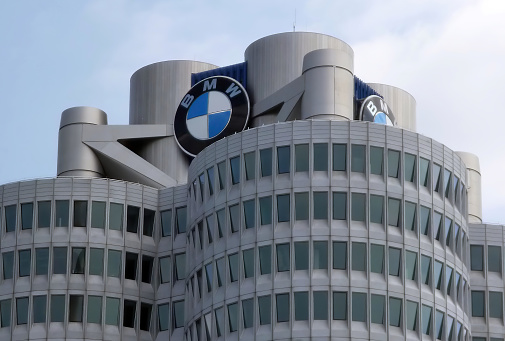 Munich / Germany - Juin 20, 2012: BMW Headquarters in Munich. Four Cylinder Tower. Innovative building design concept