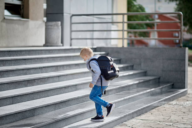 istock Child with face mask going back to school after covid-19 quarantine and lockdown 1283011020
