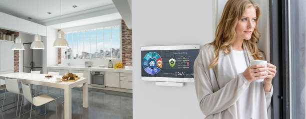 istock Woman on Cozy automated modern interior 1283013636