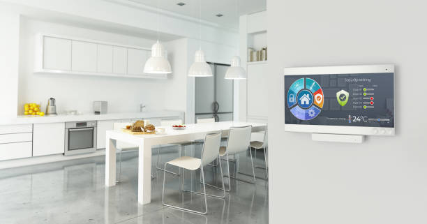 Home automation control station Home automation control station in a modern home smart thermostat photos stock pictures, royalty-free photos & images