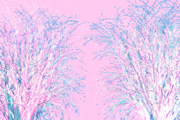 Abstract blooming bushes on pink background, 3d render