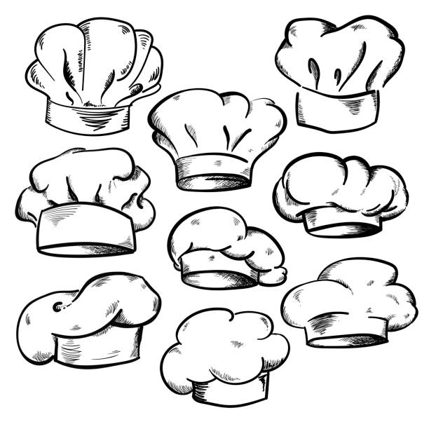 ilustrações de stock, clip art, desenhos animados e ícones de collection of chef's hats, hand drawn vector illustration - chef italian culture isolated french culture