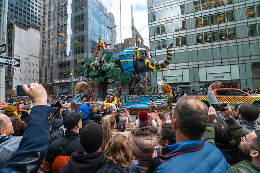 New York City, NY, USA- November 28, 2019:Ella Mai rides float at Annual Macy's Thanksgiving Day Parade on the streets of Manhattan at annual Macy's Thanksgiving Day Parade