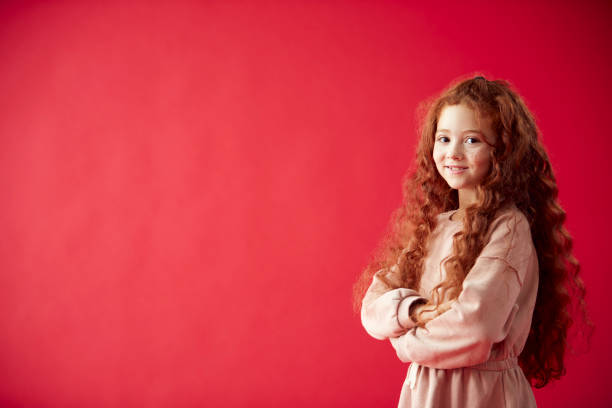 Free Stock Photo of Portrait of charming girl with long hair on red ...
