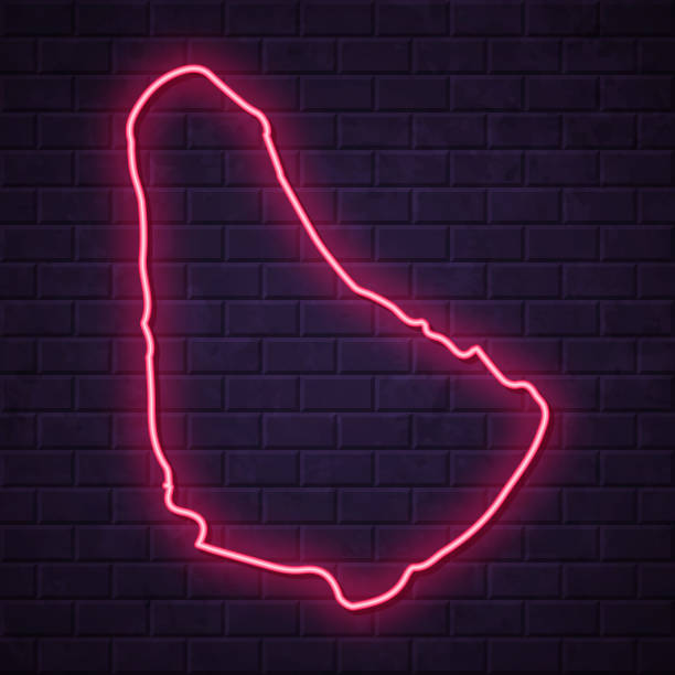 Barbados map - Glowing neon sign on brick wall background Map of Barbados in a realistic neon sign style. The map is created with a pink glowing neon light on a dark brick wall. Modern and trendy illustration with beautiful bright colors. Vector Illustration (EPS10, well layered and grouped). Easy to edit, manipulate, resize or colorize. barbados map stock illustrations