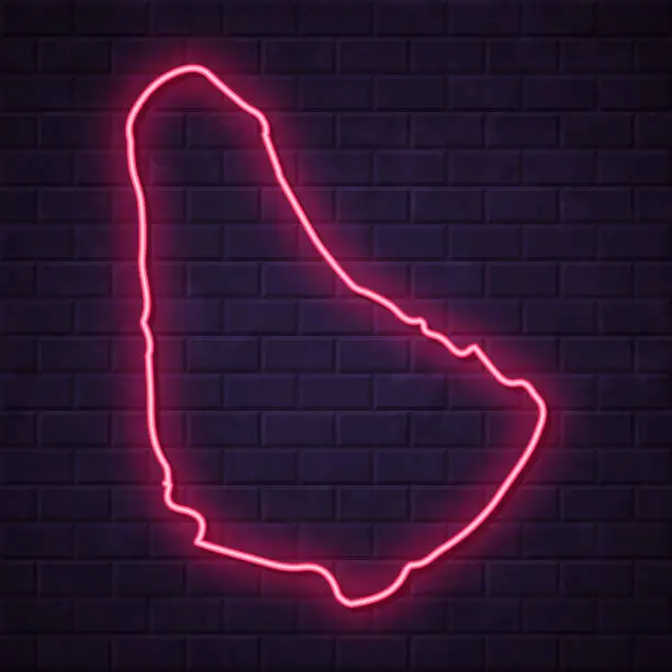 Vector illustration of Barbados map - Glowing neon sign on brick wall background