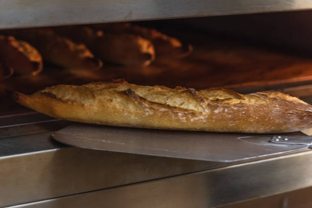 istock Making craft bread at the bakery. Close-up of a baker and bread, blurred background 1283024264
