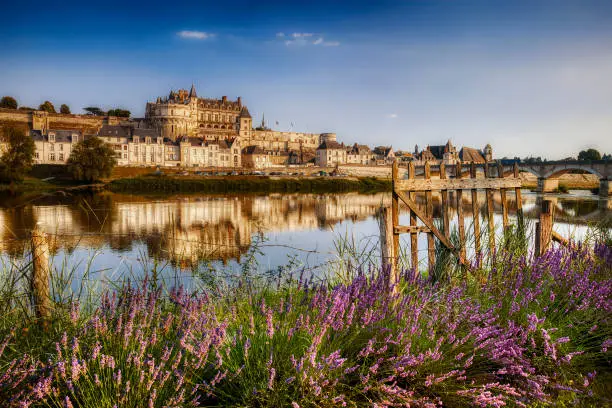The River Loire passing the city of Amboise in the Loire Valley, France
