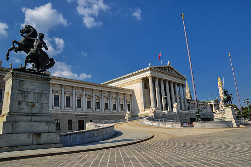 The Austrian Parliament Building (German: Parlamentsgebäude, colloquially das Parlament) in Vienna is where the two houses of the Austrian Parliament conduct their sessions.
