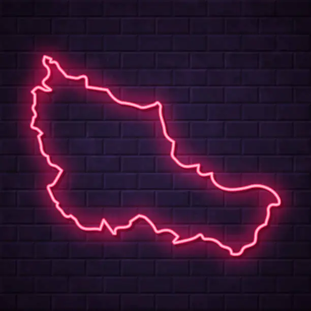 Vector illustration of Belle-Ile-en-Mer map - Glowing neon sign on brick wall background